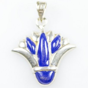 Silver Lotus Flower Pendant with Natural Blue Stones